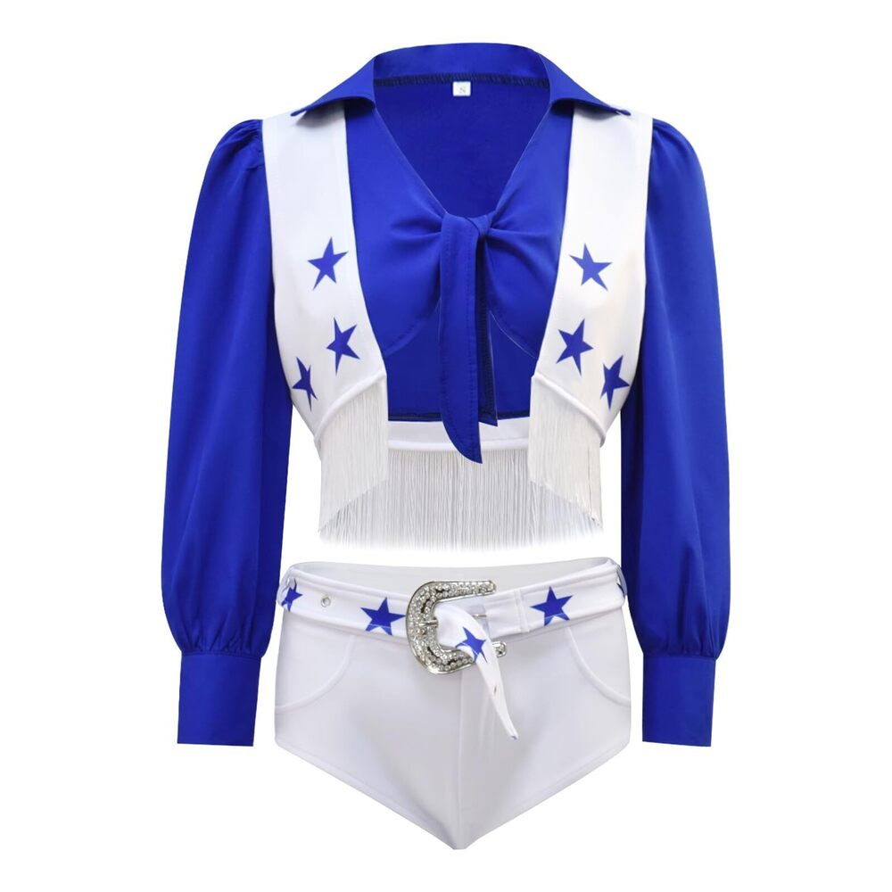 9412 Cowboys Cheerleader Costume Blue Star Sexy Cheerleader Outfits 4PCS